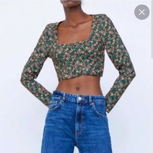 Zara floral long sleeve cropped corset top